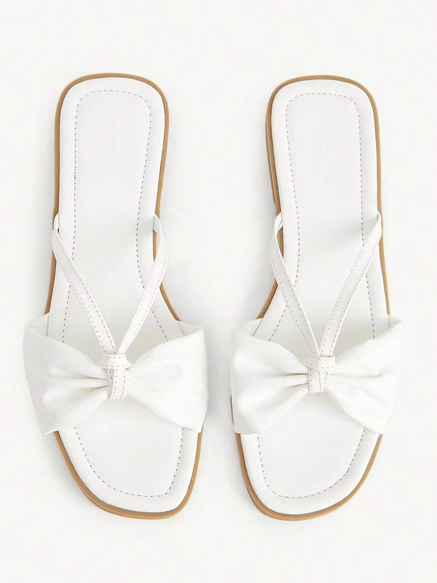 CUCCOO CHICEST Women's Shoes Summer Soft-Soled Bow Toe Sandals, Wearing Holiday White Slippers